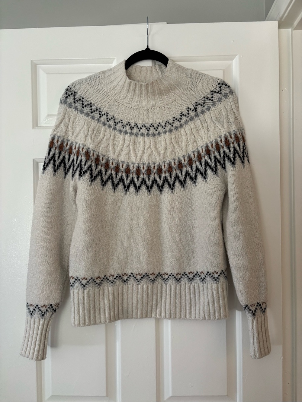 Artelier Nicole Miller Fair Isle Cable Knit Mock Neck Sweater - Size Medium - Picture 2 of 8